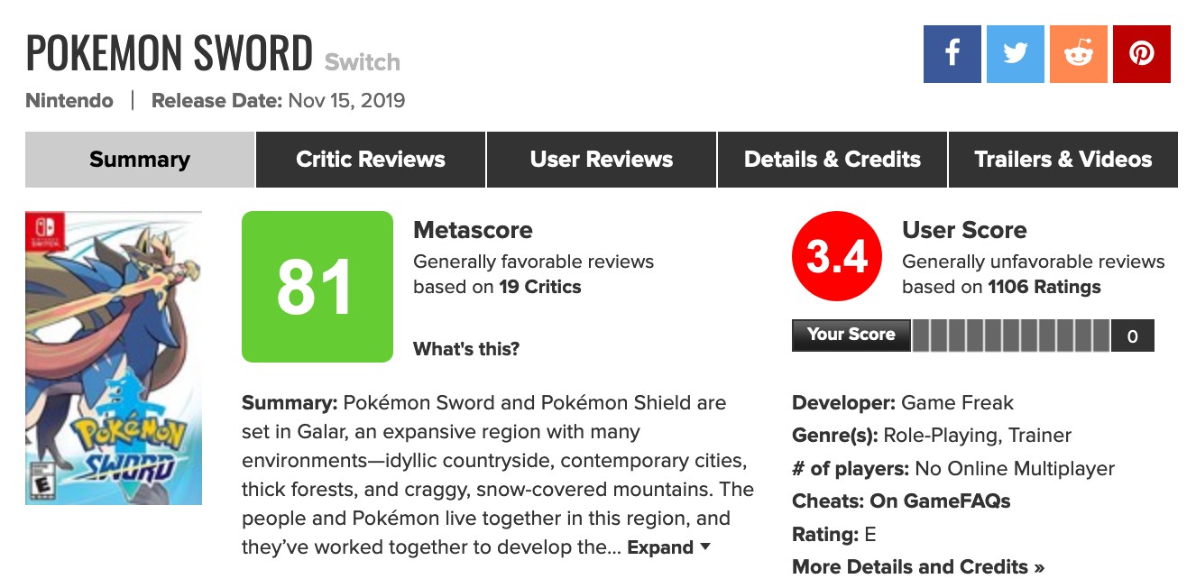 Pokemon Sword And Shield Review Bombed On Metacritic – NintendoSoup